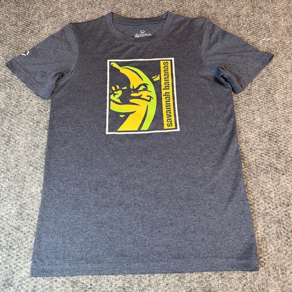 Savannah Bananas EvoShield Boys Youth Medium Blue Short Sleeve Center Logo